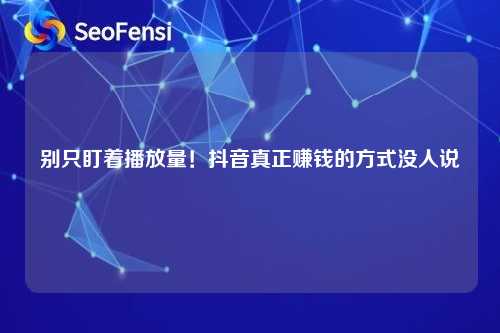 别只盯着播放量！抖音真正赚钱的方式没人说